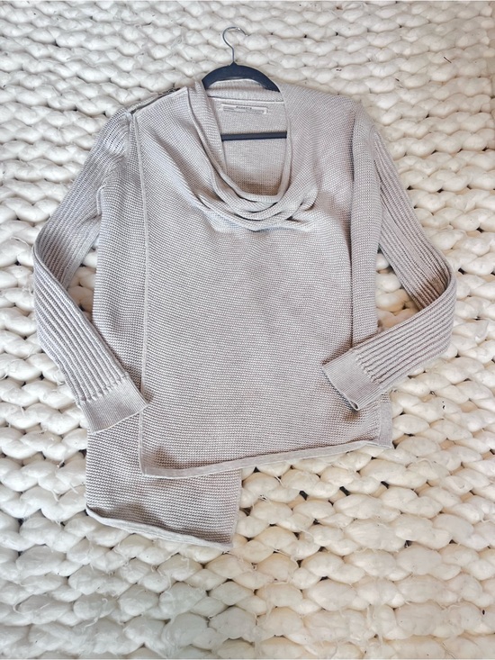 All Saints Sweaters - AllSaints Cowl Neck Knit Sweater Jacket | Lightweight Textured Knit | Neutral